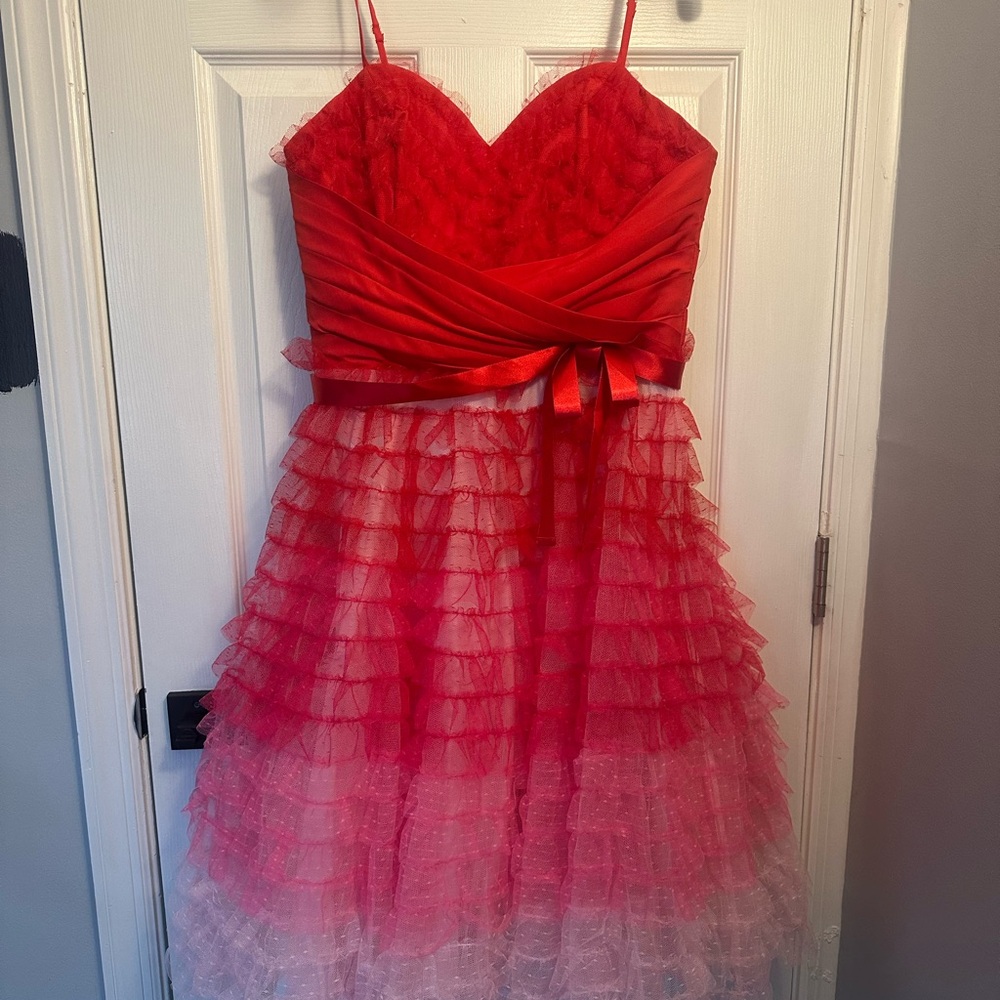 Red to pink tulle ombré dress - unique vintage